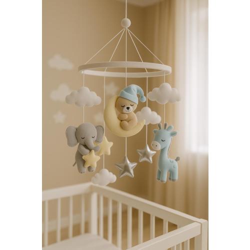 Handmade Musical Woodland Mobile: Felt Animals, Stars