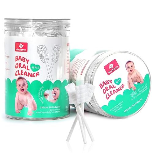 Dearlomum Baby Tongue Cleaner, Newborn Toothbrush, 96PCS Disposable Infant Toothbrushes, Gauze Gum Cleaner Toothbrush Baby Oral Cleaning Stick Dental Care for 0-36 Months