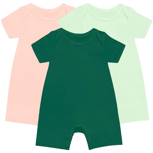 GUISBY Rayon Baby Pajamas, Short Sleeve Footless Rompers, Snap Closure Sleeper for Boy Girls