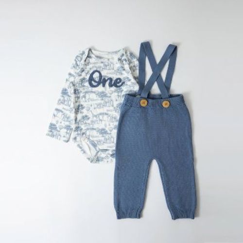 Picolette by Olivia Culpo Baby Boys' 2pc First Birthday Overalls Set - Blue/Ivory 9M