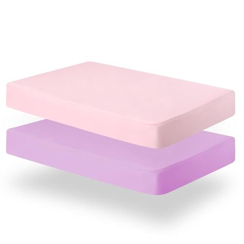Biloban Pack and Play Sheets Fitted, 2 Pack Pack and Play Sheet Fits for Graco Pack n Play Mattress, Neutral Playard Sheets for Baby Boys and Girl, Pink & Violet, 38”X 26”