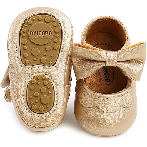 LAFEGEN Baby Girls Mary Jane Flats with Bownot Non Slip Soft Sole PU Leather Newborn Infant Toddler First Walker Cirb Dress Shoes