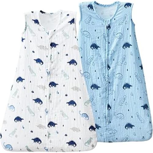 Amazon.com: david's kids Muslin Cotton Baby Sleep Sack 0-6 Months, 2 Pack 100% Cotton Sleeping Bag for Summer, TOG 0.5 Baby Wearable Blankets with 2-Way Zipper, Soft Sleep Sacks for Newborn Infant, Dinosaur : Baby