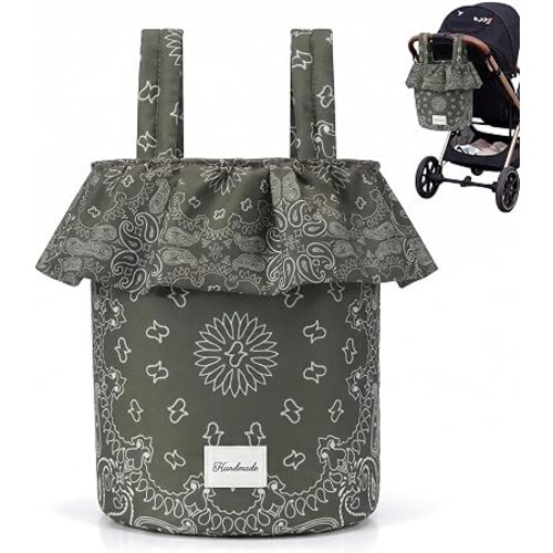 Ruffle Stroller Bag with Removable Handles, Bronze Green Paisley