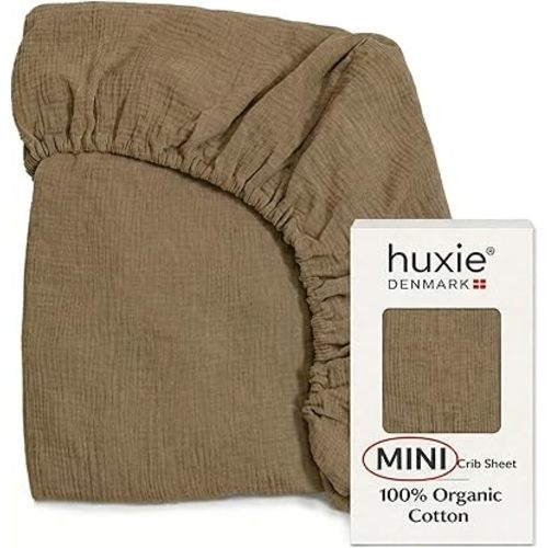 Mini Crib Sheets - Organic Cotton Muslin Fitted Crib Sheet for Pack and Play - Ultra-Soft and Breathable for Boys and Girls (Mini Natural)