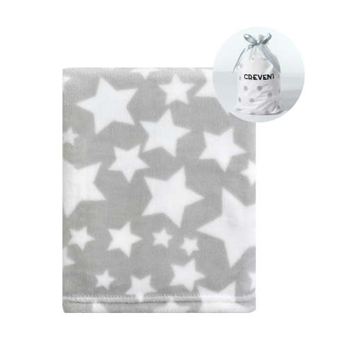 CREVENT 30"X40" Cozy Soft Warm Fleece Baby Blanket for Girls Boys, Newborn Essentials for Infant, Baby Shower Receiving Gift, Grey Star