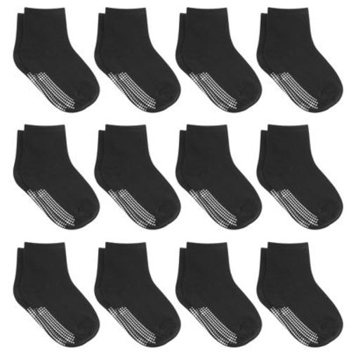 Debra Weitzner Toddler Non-Slip Crew Socks with Grips for Boys & Girls – 12 Pairs 6M-12M Black
