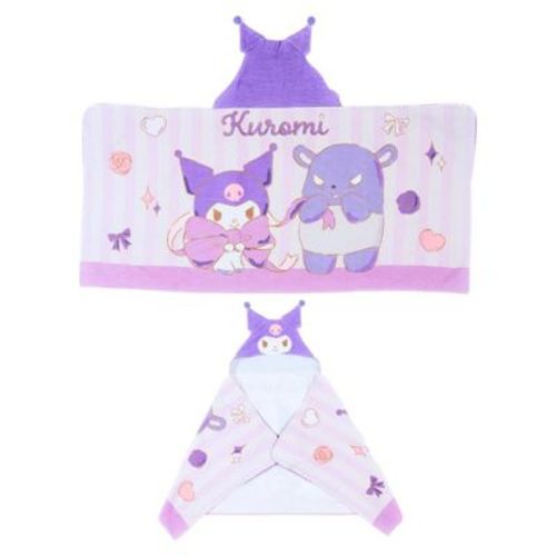 Franco Manufacturing Co Sanrio Kuromi Soft Hooded Towel Wrap | 24 X 50 Inches