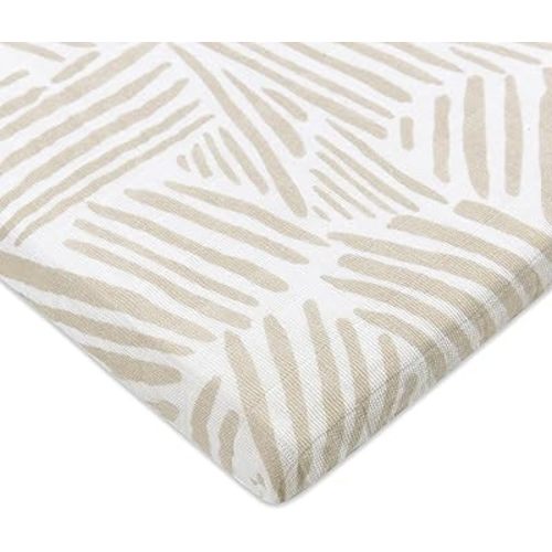 Babyletto 100% Organic Cotton All-Stages Bassinet Sheet, GOTS-Certified, Fitted 360°, Ultra-Soft and Breathable Muslin - Oat Stripe