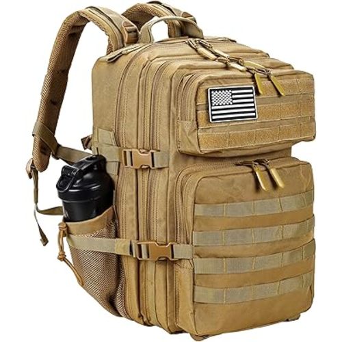 LHI Military Tactical Backpack for Men and Women 45L Army 3 Days Assault Pack Bag Large Rucksack with Molle System - Khaki