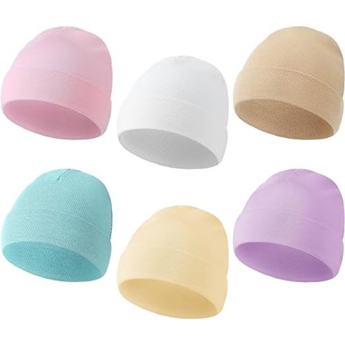 Newcotte 6 Pcs Preemie Baby Hats Cotton Preemie Caps Warm Newborn Beanie Premature Hat for Nicu Premature Boy Girl