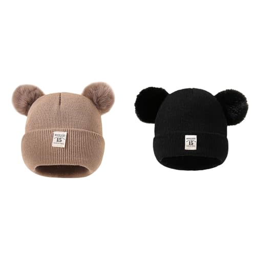 2 Pack Baby Knit Beanie Toddler Boys Girls Knit Warm Winter Hats Newborn Infant Cuffed Caps Beanie