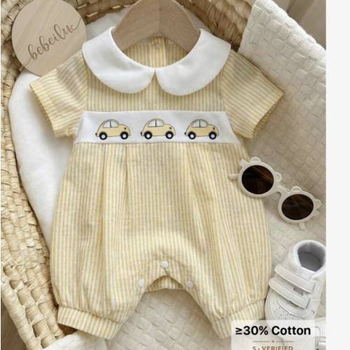 Cartoon Car Pattern Lapel Short Sleeve Romper Shorts For Baby Boy/Girl,Kids | SHEIN USA