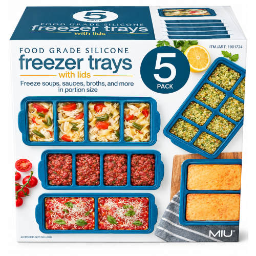 MIU Food Grade Silicone Freezer Trays with Lids, 5-Pack, Green
