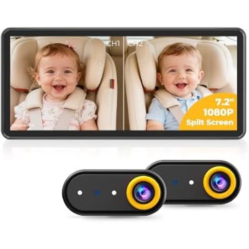 LUCKVIEW BM5PRO Dual Baby Car Camera, 7.2" 1080P Split Monitor