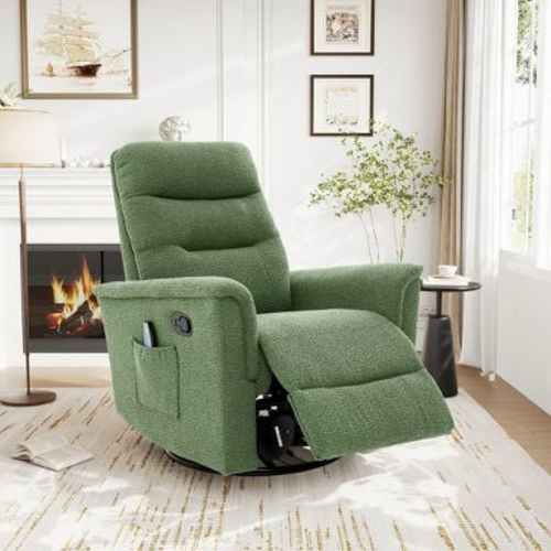 270° Swivel Recliner Massage Sofa Nursery Rocker Glider Accent Chair Leisure Lounge Chair with Adjustable Backrest & Side Pocket, Green - ModernLuxe