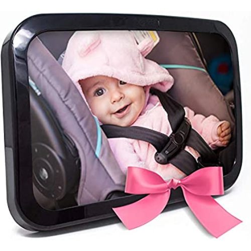 Baby & Mom Back Seat Baby Mirror - Rear View Baby Car Seat Mirror Wide Convex Shatterproof Glass and Fully Assembled - Crash Tested and Certified for Safety (Black)