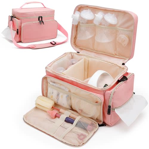 GDNasist Breast Pump Bag Compatible with Spectra S1 and S2, Pumping Bag | Portable Pump Carrying Case with Waterproof Mat for Pump Accessories, Used for Work, Travel and Family, Pink