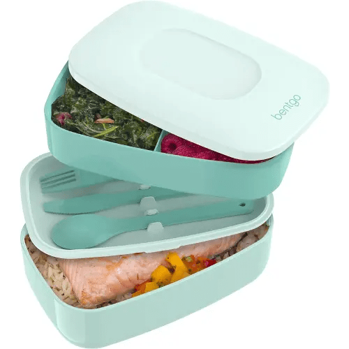 Bentgo® Classic - Adult Bento Box, All-in-One Stackable Lunch Box Container with 3 Compartments, Plastic Utensils, and Nylon Sealing Strap, BPA Free Food Container (Coastal Aqua)