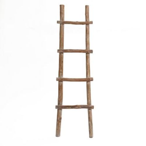 LuxenHome Solid Wood Natural 4-Rung 59-Inch Tall Blanket Ladder Brown