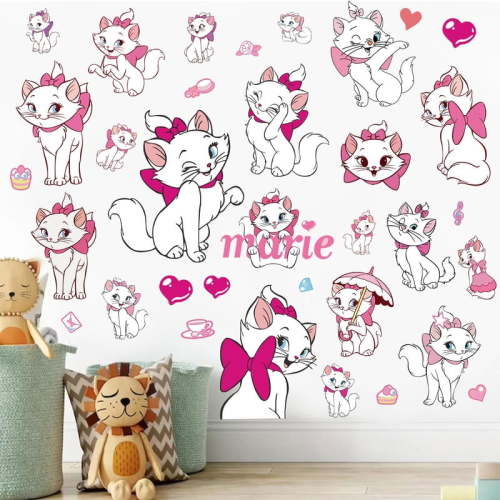 39 PCS For Marie Aristocats Cat Theme Wall Stickers – Cartoon Character PVC Removable DIY Wall Decals for Boys Girls Bedroom, Living , Playroom Decor, 9.84x17.72 Inch, 4 Sheets Set