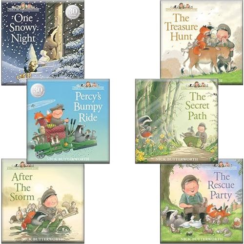 Percy the Park Keeper Collection 6 Books Set in a Bag By Nick Butterworth (After The Storm, The Treasure Hunt, Percys Bumpy Ride, The Rescue Party, One Snowy Night, The Secret Path) Paperback