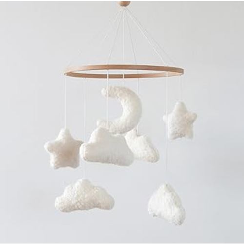 Cloud Crib Mobile Baby Mobile for Crib Neutral Boho Moon and Clouds Mobile Neutral Nursery Décor Boucle Mobile