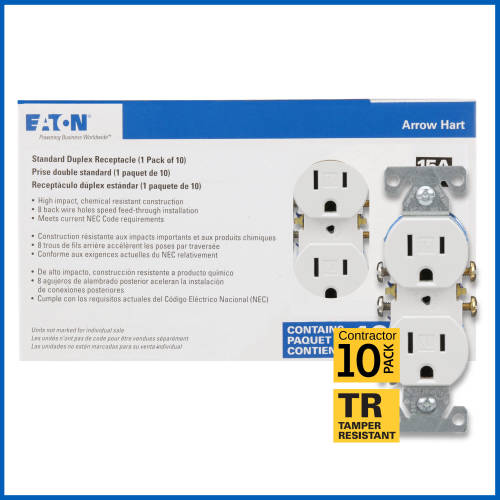 Eaton 15 -Amp 125-volt Tamper Resistant Residential Duplex Outlet Receptacles , White 10 -Pack
