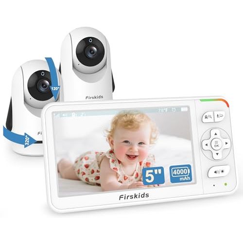 5" Baby Monitor with Dual Cameras and Audio - Secure No Wi-Fi Pan-Tilt-Zoom 2 Cameras|32H Battery|2-Way Talk|Temperature Sensor|Auto Night Vision - Ideal for Babies, Elderly, Nursery Monitoring