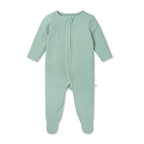 MORI Baby Ribbed Clever Pajamas with Two-Way Zips & Scratch Mitts – Footed Nightwear – Viscose from Bamboo & Cotton