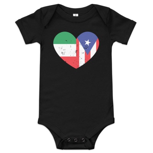 Italian and Puerto Rican Heart Baby Short Sleeve One Piece Onesie, Mixed Ethnicity Heritage Pride