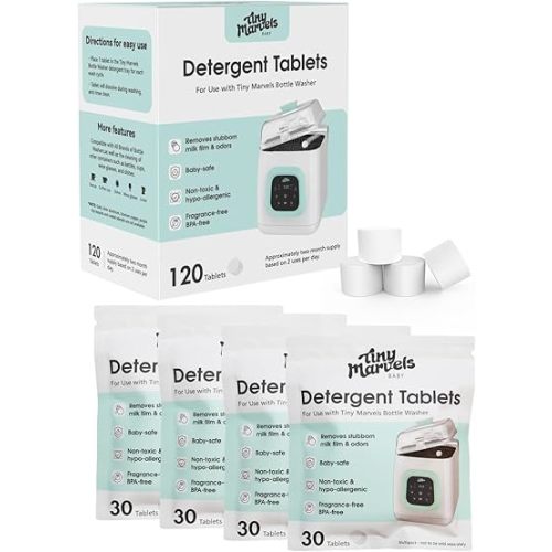 Bottle Washer Tablets Compatible with Baby Brezza, Momcozy ,Grownsy & All Brands, Detergent Tablets for Bottle Washers, 120 Pcs Detergent Cleaning Tablets for Baby Bottles, Deep Cleans Milk Residue