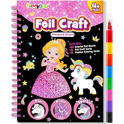 FUNNYB&G Foil Art Craft Kit for Kids, Sparkly Birthday Gift Toy for Girls