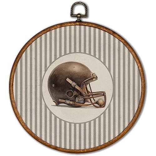KSDUT Vintage Rugby Football Wall Art Decor - Retro Sports Trendy Wall Art Canvas Frame Hanging Prints, Nursery Sports Gallery Round Artwork Decor for Kids Boys Room Home Decorations 10"x10"