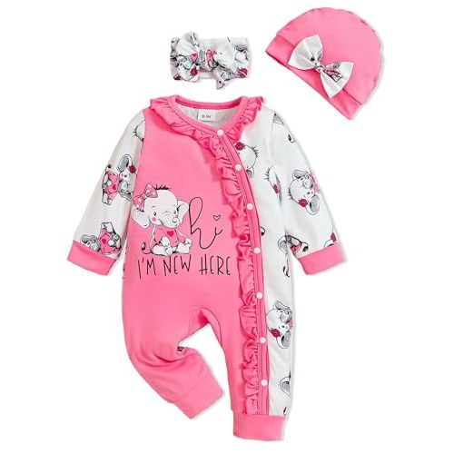 Preemie Newborn Baby Girl Clothes Infant Fall Winter Outfits Letter Floral One-Piece Romper+Jumpsuit