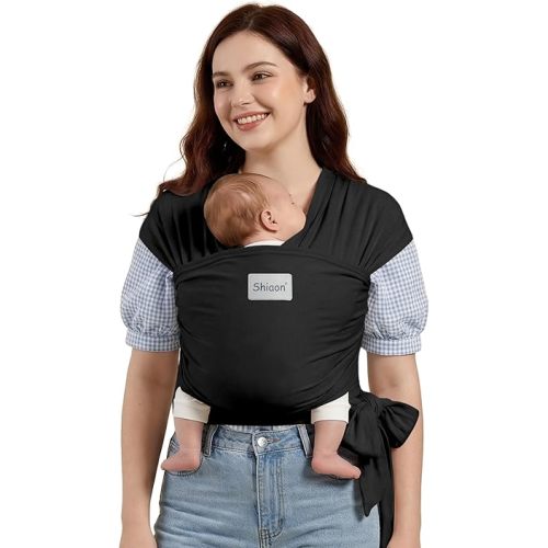Baby Wrap Carrier, Baby Carrier Wrap Newborn(7-35lbs), Cotton Baby Sling Carriers Wearing Wrap Hands Free, Cozy Newborn Wrap One Size Fits All, Black