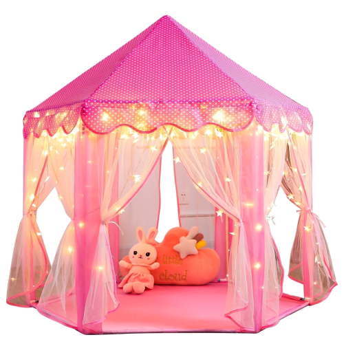 Wilwolfer Princess Castle Kids Play Tent Toys for 3-12 Years Indoor Girls Hexagon Playhouse with Star Lights