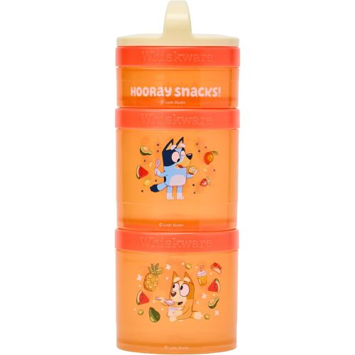 Whiskware Bluey Stackable Snack Containers for Babies, Toddlers, and Kids, 3 Stackable Snack Cups for School and Travel, Cupholder Friendly, Bluey and Bingo! Hooray Snacks!