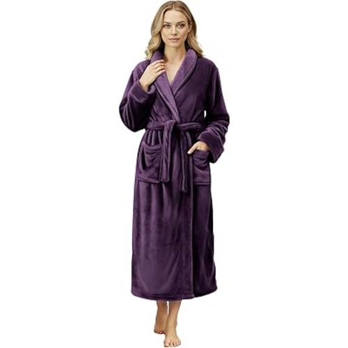 NY Threads Women's Fleece Shawl Collar Bathrobe Plush Long Spa Robe, Medium