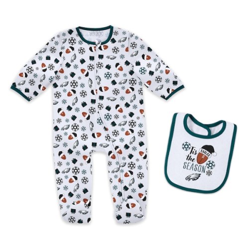 Philadelphia Eagles WEAR by Erin Andrews Infant & Newborn Holiday Full-Zip Sleeper & Bib Set