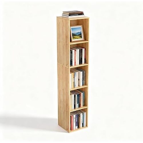 5 Cube Storage Organizer, 5 Tier Cube Low Bookcase Freestanding Storage Display Organizer, Five-Cubes Open Shelf Bookshelf for Home Office (Oak, 5-Cube)