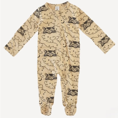 long sleeve two way zipper footie | black cheshire cat | organic cotto – kate quinn