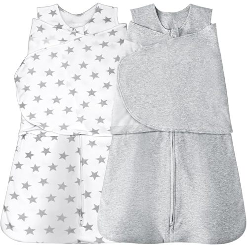 AugTwig Baby Sleep sack Swaddle,Swaddles 3-6 Months,3-Way Adjustable Wearable Transition Blanket 100% Organic Cotton 2-Piece,12-18 lbs,1.0 TOG(Star&Grey)