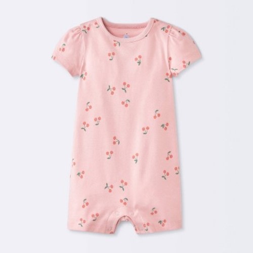 Baby Girls' Cherry Short Sleeve Romper - Cloud Island™ Rose Pink Newborn