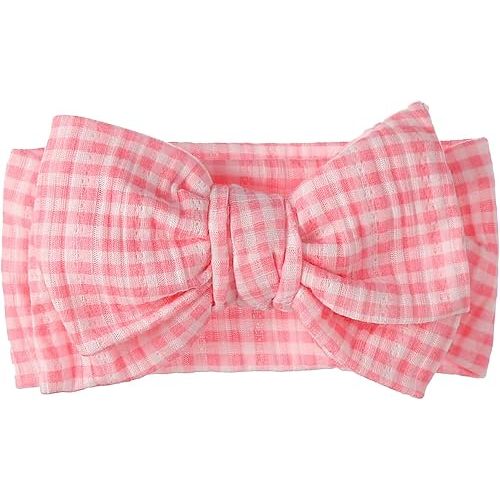 LemonSpace Handmade Cotton Baby Bows for Baby Girls Pink Plaid