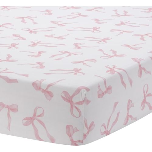 Lambs & Ivy Coquette Bows Aesthetic Pink Cotton Baby Fitted Crib/Toddler Sheet