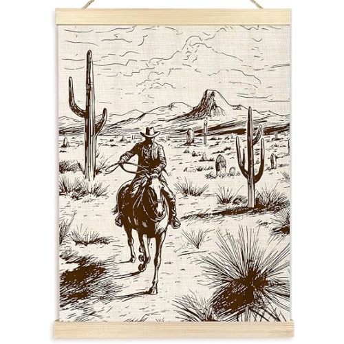 Ecezatik Vintage Western Cowboy Poster Hanger Frame, Western Wall Art, Cowboy Wall Decor, Western Pictures Wall Decor, Western Home Living Room Decor, Vintage Western Decor, 12x16 Inches