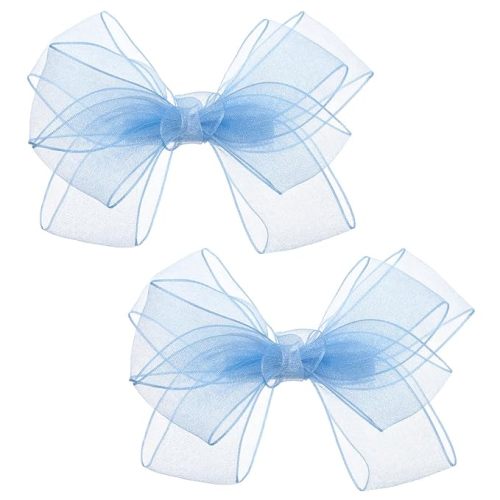 Mabor 2Pcs Blue Mesh Bow Hair Clips, Mesh Tulle Bows Toddler Hair Accessories for Little Girls