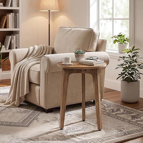 VASAGLE MAEZO Collection - Small Side Table, Round End Table, Nightstand with Tapered Legs, Curved Transitions, for Small Spaces, Living Room, Bedroom, Honey Brown ULET237KB01S