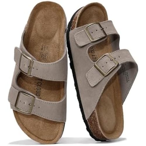 Project Cloud 100% Genuine Leather Flat Sandals For Women 2026 Cork Footbed Womens Sandals with Memory Foam and arch support Vacation Essentials Slides for Women Footwear (Venita)
